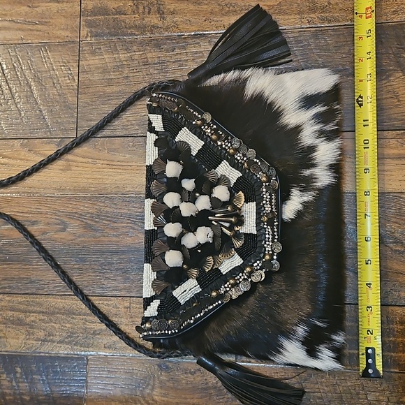 Anthropologie Ibban Calf Hair Leather Black and White Beaded Women's Purse.‎ - Picture 13 of 15
